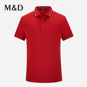 M＆D/名盾红色撞色条纹翻领商务休闲男士Polo衫短袖合身百搭T恤夏