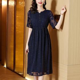 AHM-aml8220新款时尚气质今年流行紫色人丝提花连衣裙女