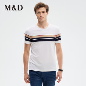 MD名盾新升级双丝降温吸湿速干圆领短袖商务休闲桑蚕丝条纹T恤