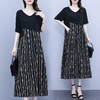 AHM-ygf6838夏季中长款开衩时尚印花时尚大码法式感短袖拼接连衣裙 商品缩略图0