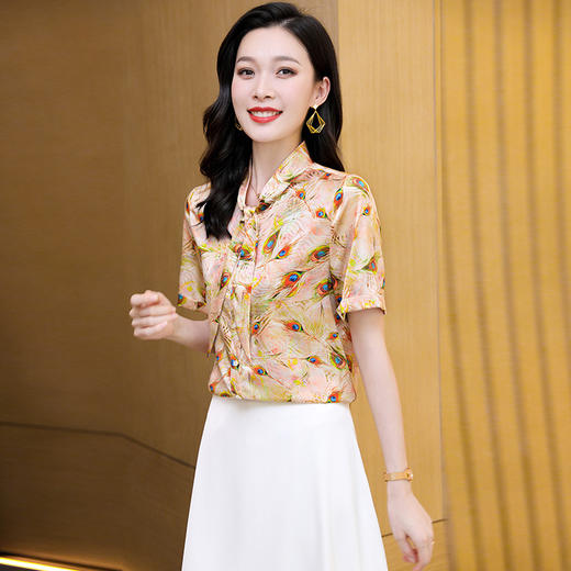 ASE-3578 印花系带气质韩版女士短袖衬衫 商品图2