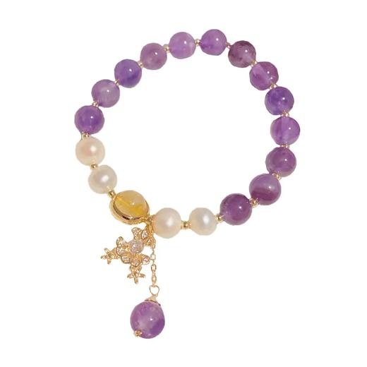 QH-M01-311新款时尚复古紫水晶珍珠花朵串珠手链女个性百搭可调节手饰女 商品图4