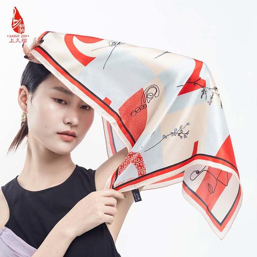 SAINTJOY/上久楷 女式真丝方巾  米红色上久佳人  FJS22005-1 商品图10