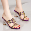 新款时尚气质水钻凉鞋夏粗高跟罗马鞋孔雀图露趾拖鞋LX 商品缩略图2