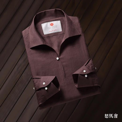 Flamenco 高支亚麻烟棕色新中式衬衫 商品图0