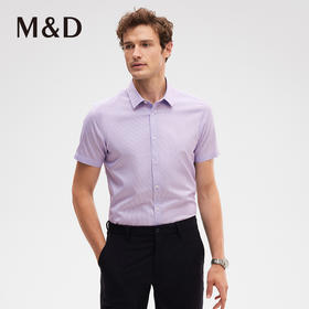 MD名盾DP免烫紫色条纹正装职业夏短袖衬衣方领百搭商务衬衫男