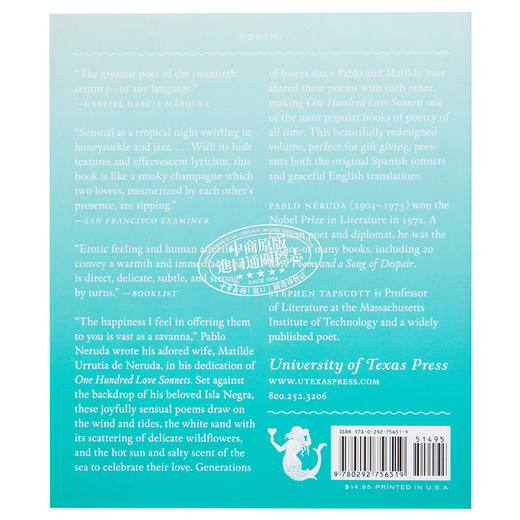 预售 【中商原版】100首爱情十四行诗 英文原版 One Hundred Love Sonnets Pablo Neruda 聂鲁达 诗歌 商品图1