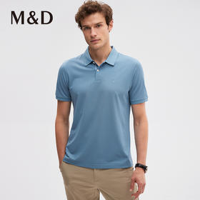 MD名盾男士夏季短袖Polo衫桑蚕丝蓝色T恤薄上衣