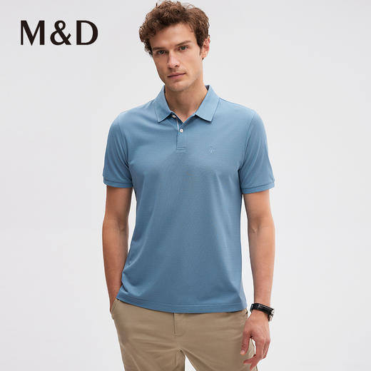 MD名盾男士夏季短袖Polo衫桑蚕丝蓝色T恤薄上衣 商品图0