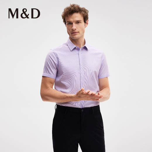 MD名盾DP免烫紫色条纹正装职业夏短袖衬衣方领百搭商务衬衫男 商品图2