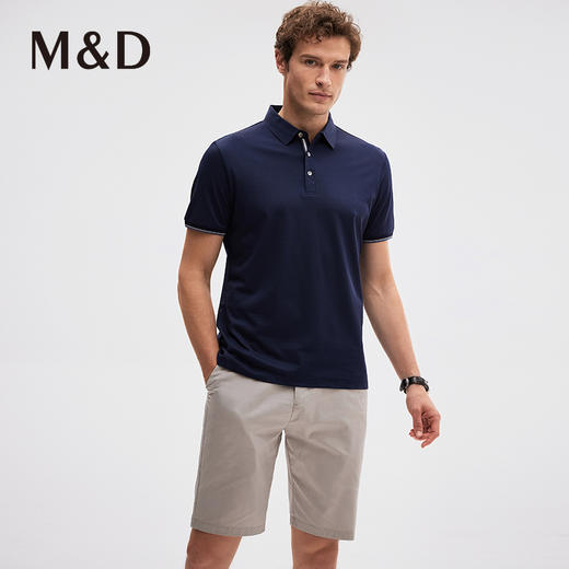 M＆D/名盾桑蚕丝纯色翻领短袖合身Polo衫夏季真丝男士薄短袖T恤 商品图3