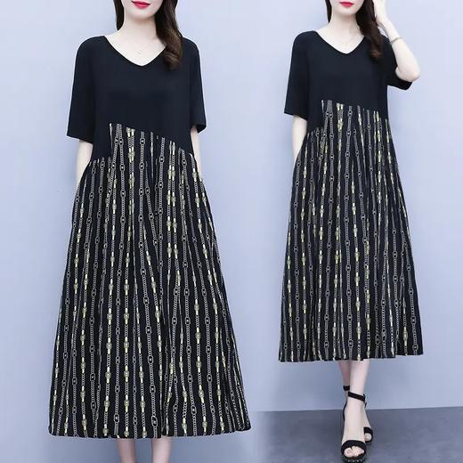 AHM-ygf6838夏季中长款开衩时尚印花时尚大码法式感短袖拼接连衣裙 商品图2