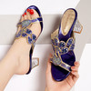 新款时尚气质水钻凉鞋夏粗高跟罗马鞋孔雀图露趾拖鞋LX 商品缩略图3