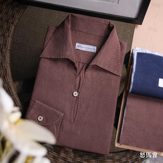 Flamenco 高支亚麻烟棕色新中式衬衫 商品图4