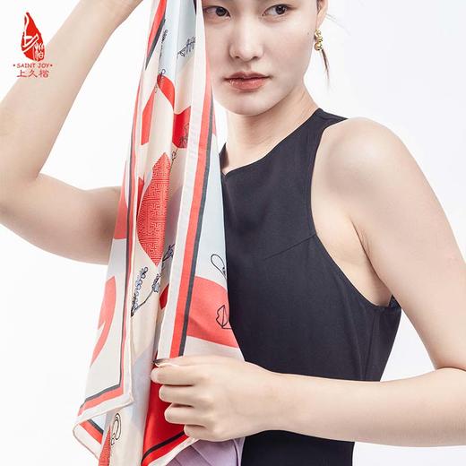 SAINTJOY/上久楷 女式真丝方巾  米红色上久佳人  FJS22005-1 商品图8