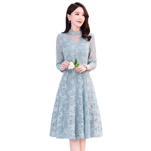 2022秋季新款韩版优雅时尚修身显瘦纯色拼接蕾丝连衣裙HR-WM860169 商品图4