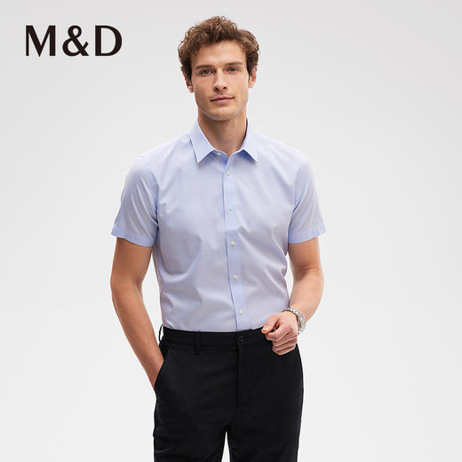 MD名盾DP免烫商务格纹尖领正装蓝衬衣短袖职业男士衬衫夏季 商品图0