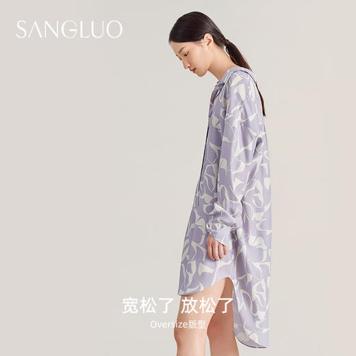 SANGLUO衬衫式真丝睡裙字母印花OVERSIZE男友风桑蚕丝睡衣家居服 商品图1