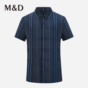 M＆D/名盾撞色条纹方领短袖垂坠柔软弹力男士商务休闲衬衫夏