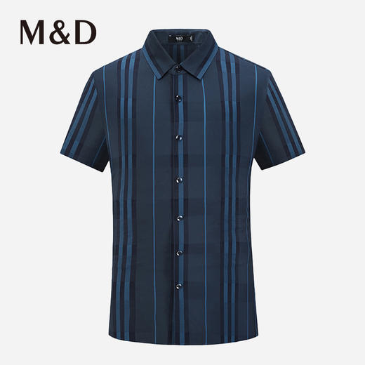 M＆D/名盾撞色条纹方领短袖垂坠柔软弹力男士商务休闲衬衫夏 商品图0