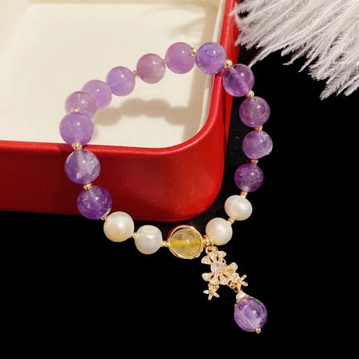QH-M01-311新款时尚复古紫水晶珍珠花朵串珠手链女个性百搭可调节手饰女 商品图3