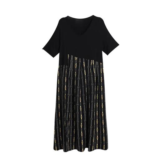 AHM-ygf6838夏季中长款开衩时尚印花时尚大码法式感短袖拼接连衣裙 商品图5