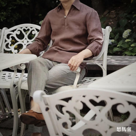 Flamenco 高支亚麻烟棕色新中式衬衫 商品图6