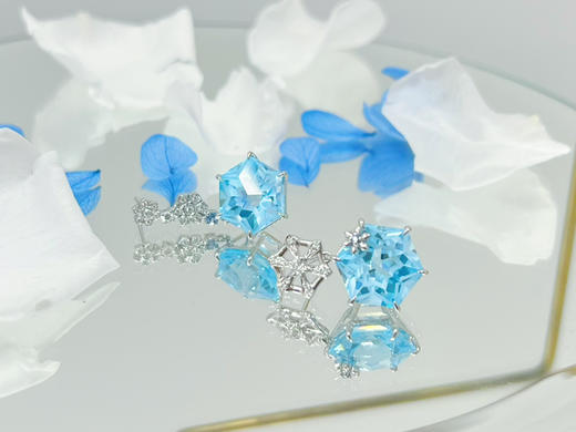 「蓝雪花」海蓝色托帕石钻石耳环 17.96克拉星形切割托帕石 商品图2