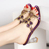 新款时尚气质水钻凉鞋夏粗高跟罗马鞋孔雀图露趾拖鞋LX 商品缩略图6