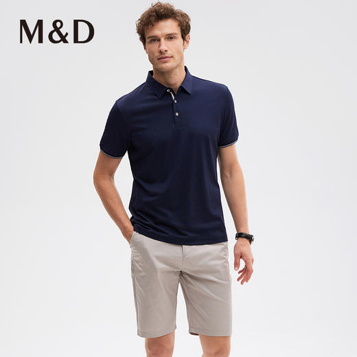 M＆D/名盾桑蚕丝纯色翻领短袖合身Polo衫夏季真丝男士薄短袖T恤 商品图1