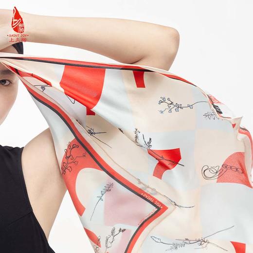 SAINTJOY/上久楷 女式真丝方巾  米红色上久佳人  FJS22005-1 商品图4