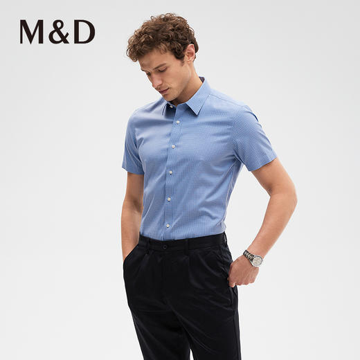 MD名盾DP成衣免烫商务短袖格纹正装百搭男士夏季西装合身衬衫 商品图2