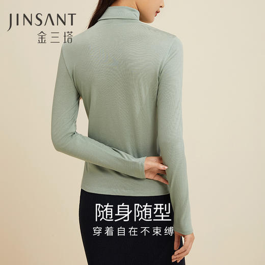 金三塔桑蚕丝羊毛亲肤软糯 轻盈细腻女士高领打底衫保暖上衣新品  NZFCD720 商品图4