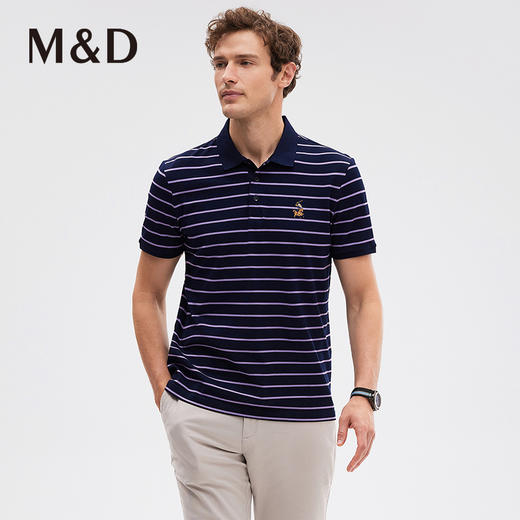 MD名盾翻领短袖长绒棉条纹男士Polo衫夏季纯棉薄休闲T恤男 商品图0