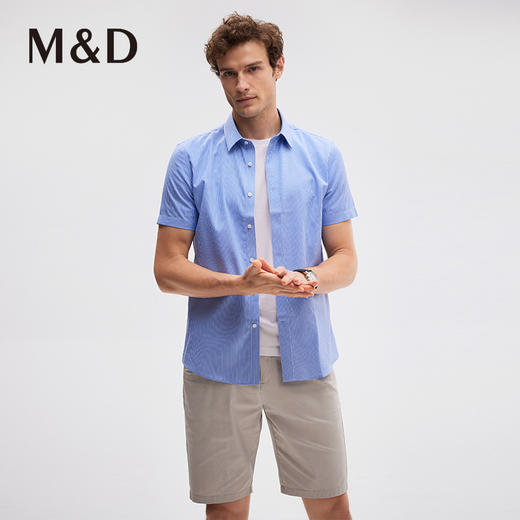 MD名盾DP免烫条纹纯棉尖领正装百搭衬衫职业商务男士短袖衬衣 商品图1