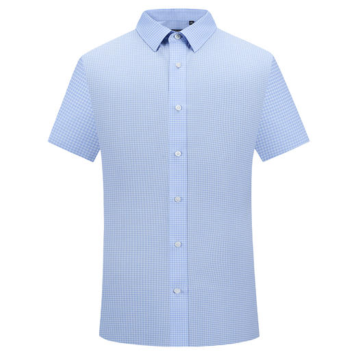 MD名盾DP免烫商务格纹尖领正装蓝衬衣短袖职业男士衬衫夏季 商品图4