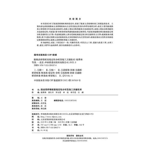 978-7-113-28617-0 陡坡高桥墩桩基稳定性分析及施工关键技术 商品图1
