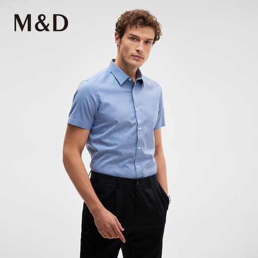 MD名盾DP成衣免烫商务短袖格纹正装百搭男士夏季西装合身衬衫 商品图1