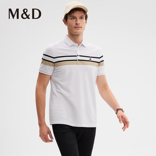 【商场同款】MD名盾撞色条纹男士短袖Polo衫纯棉白色休闲T恤22454 商品图2