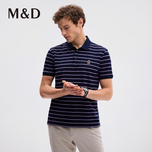 MD名盾翻领短袖长绒棉条纹男士Polo衫夏季纯棉薄休闲T恤男 商品图2
