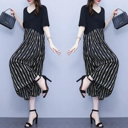 AHM-ygf6838夏季中长款开衩时尚印花时尚大码法式感短袖拼接连衣裙 商品图3