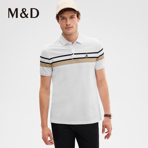 【商场同款】MD名盾撞色条纹男士短袖Polo衫纯棉白色休闲T恤22454 商品图0