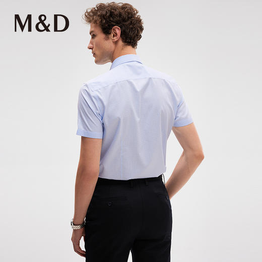 MD名盾DP免烫商务格纹尖领正装蓝衬衣短袖职业男士衬衫夏季 商品图3