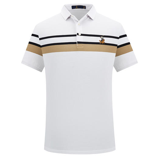 【商场同款】MD名盾撞色条纹男士短袖Polo衫纯棉白色休闲T恤22454 商品图4