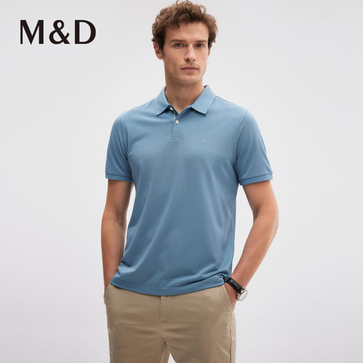 MD名盾男士夏季短袖Polo衫桑蚕丝蓝色T恤薄上衣 商品图3