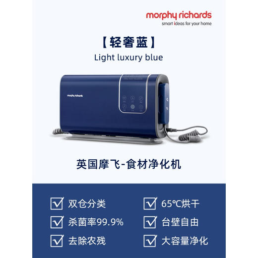 摩飞果蔬消毒清洗机食材净化器家用便携无线除农残自动洗菜机 轻奢蓝(MR2061) 商品图0