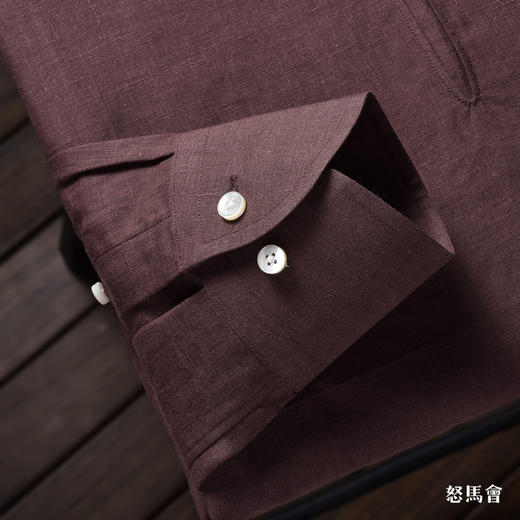 Flamenco 高支亚麻烟棕色新中式衬衫 商品图3