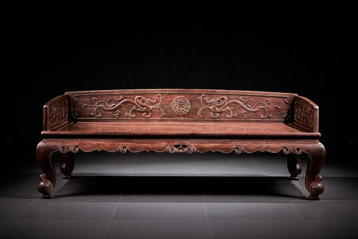 红桥红  家具严选  大红酸枝（交趾黄檀）【双龙捧寿 卷珠腿罗汉床两件套】 商品图2