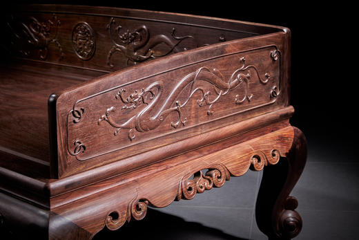 红桥红  家具严选  大红酸枝（交趾黄檀）【双龙捧寿 卷珠腿罗汉床两件套】 商品图8