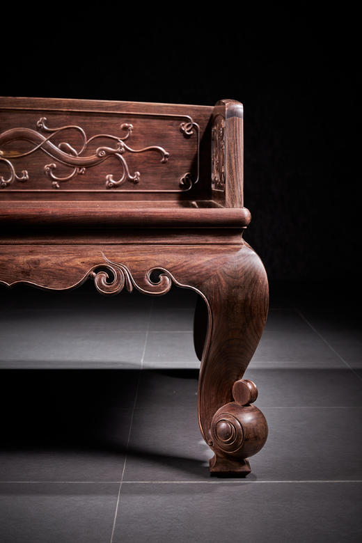 红桥红  家具严选  大红酸枝（交趾黄檀）【双龙捧寿 卷珠腿罗汉床两件套】 商品图5